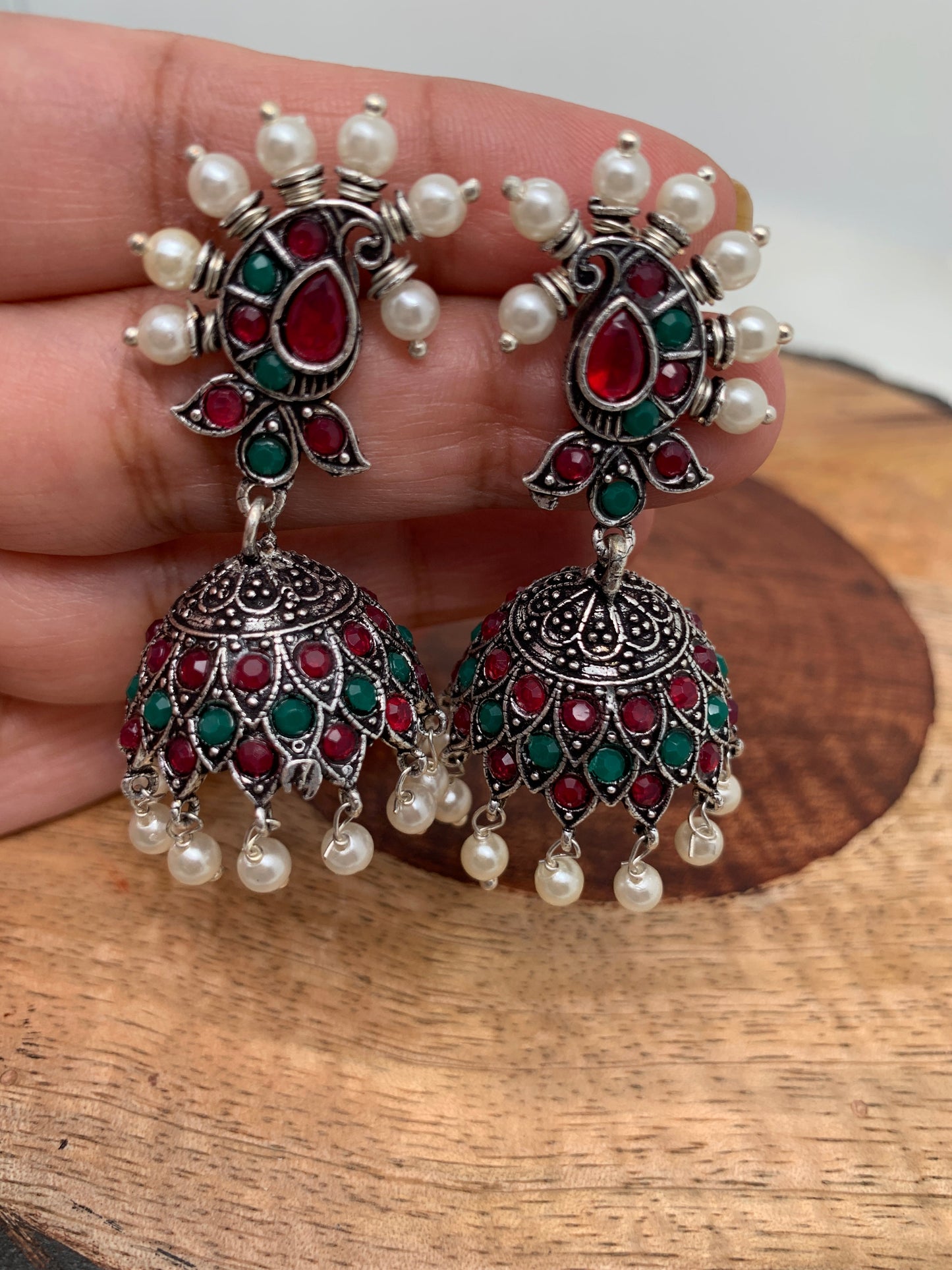 Multi Stone Pearl Jhumka