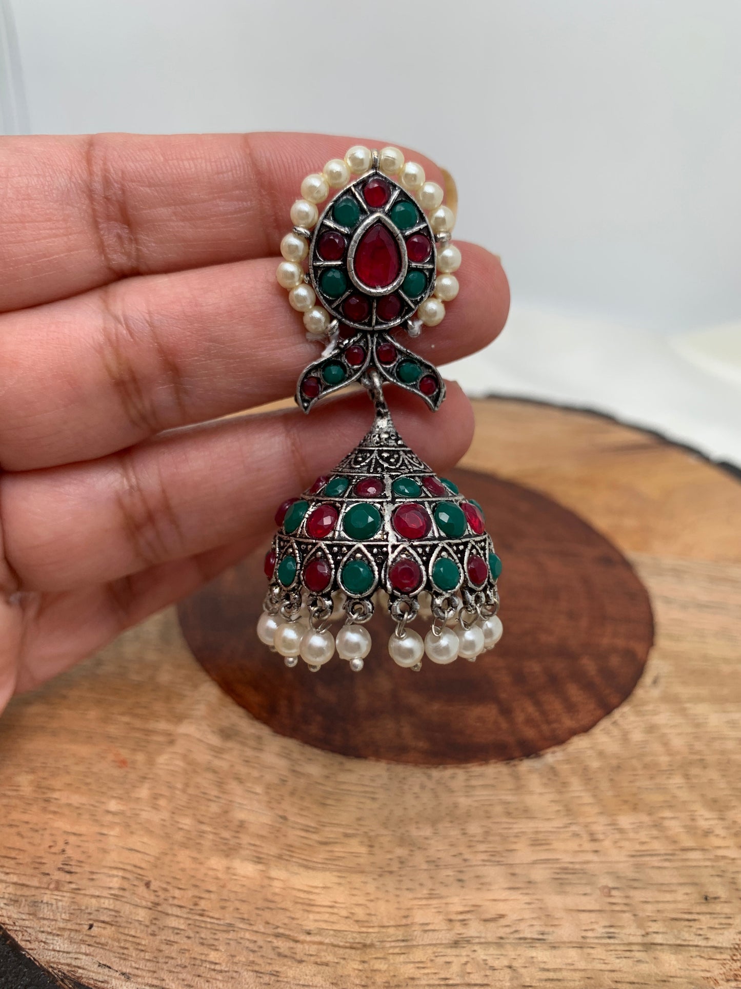 Multi Stone Pearl Jhumka