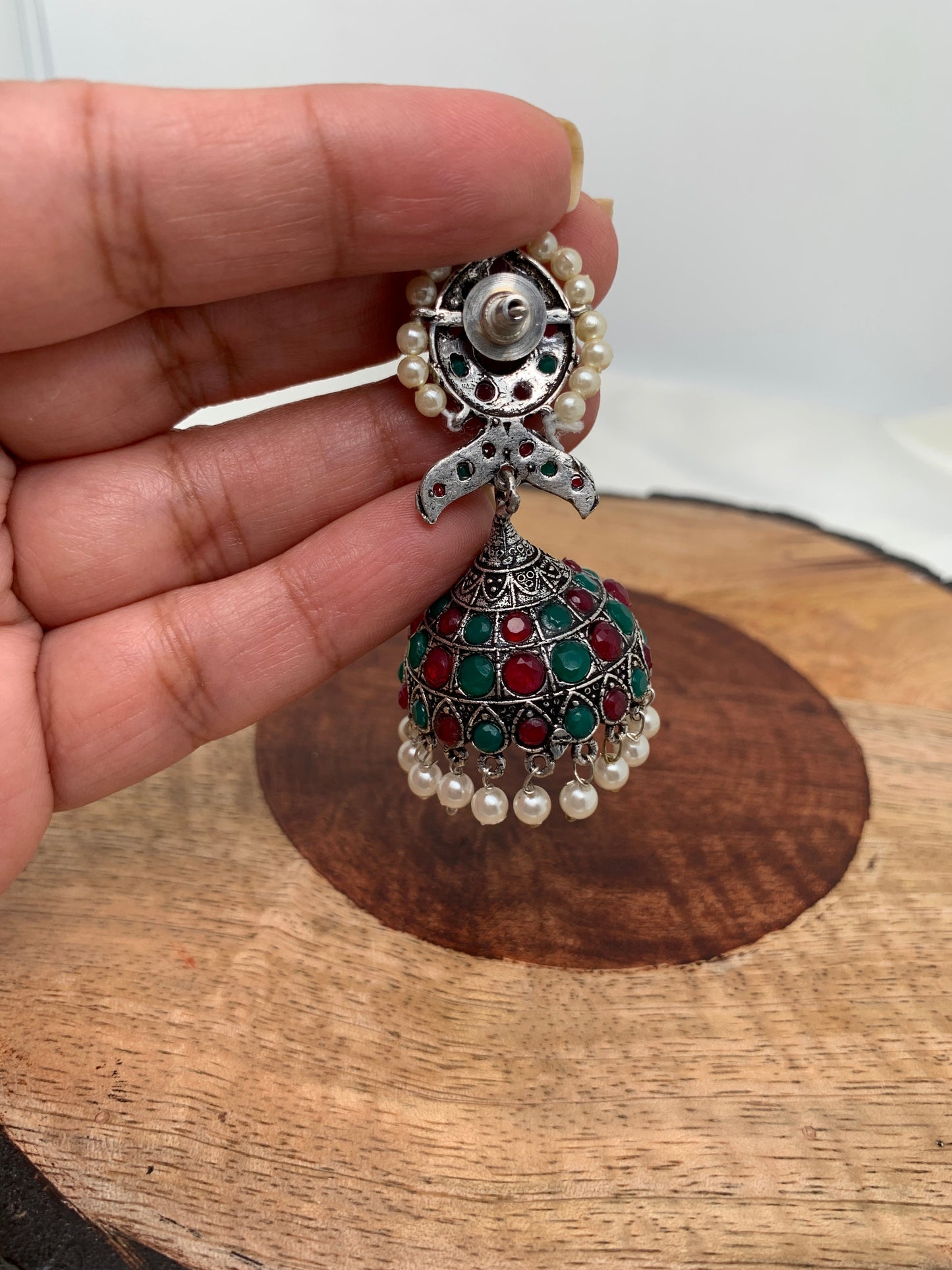 Multi Stone Pearl Jhumka