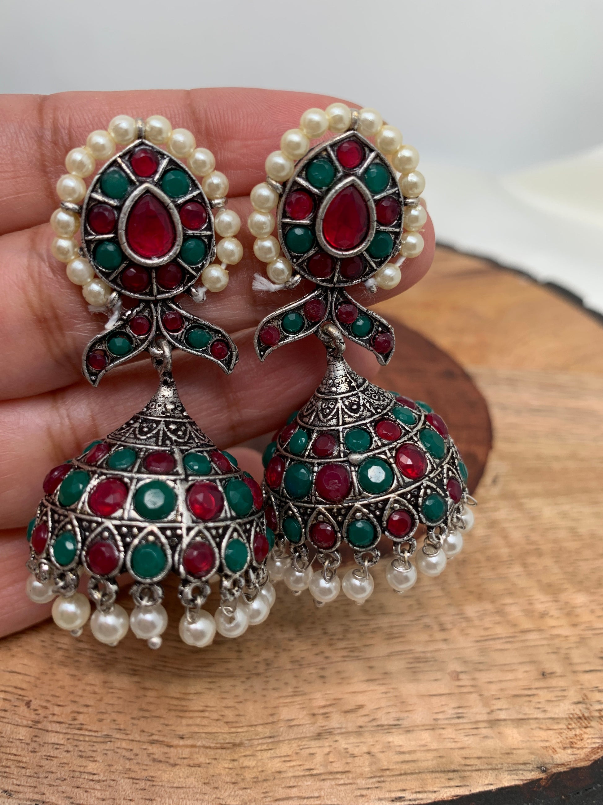 Multi Stone Pearl Jhumka