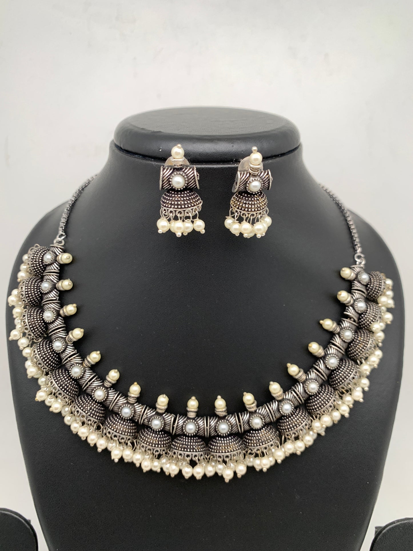 Pearls Oxidized German Silver Neckline Necklace