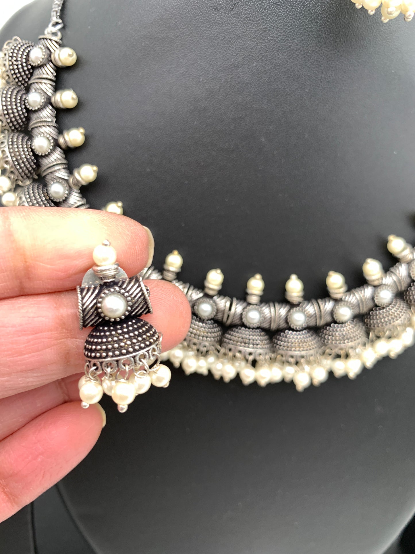 Pearls Oxidized German Silver Neckline Necklace