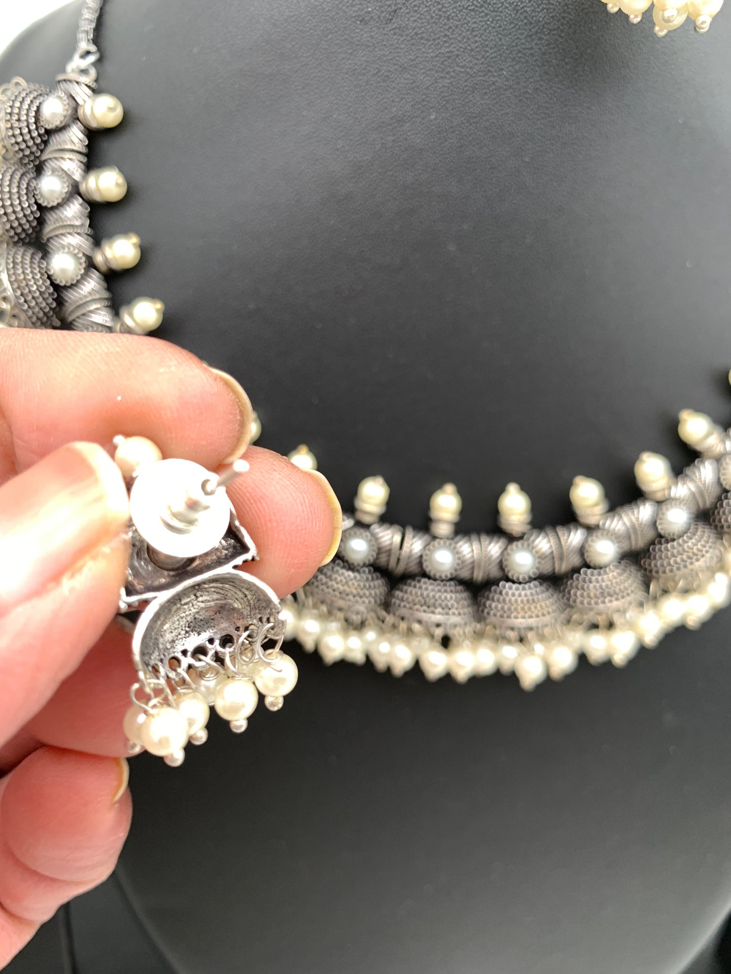 Pearls Oxidized German Silver Neckline Necklace