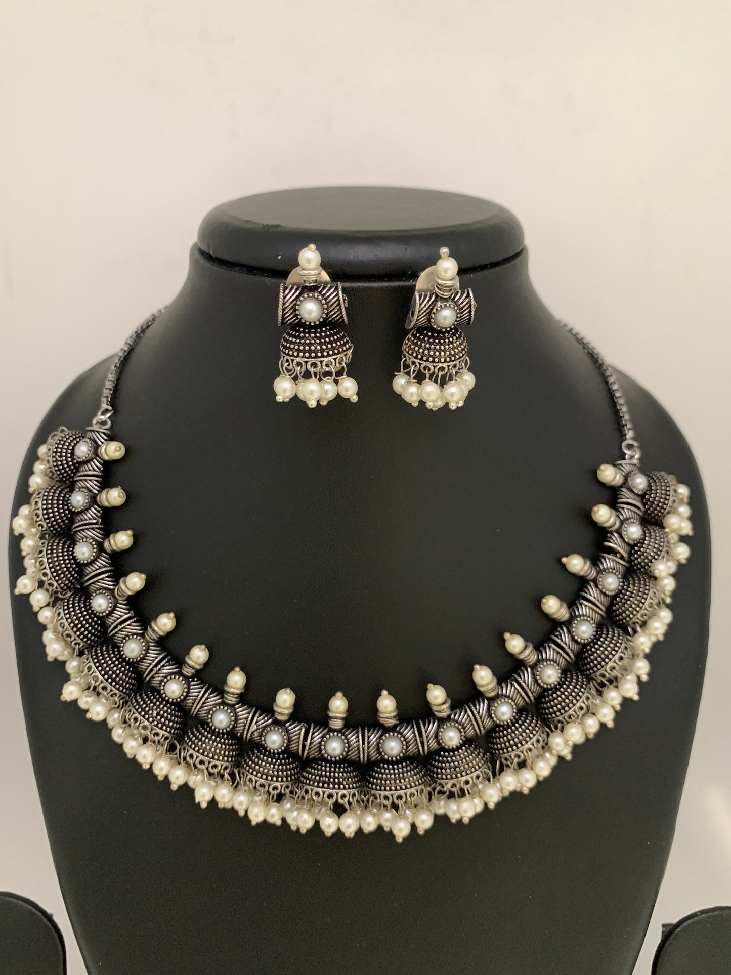 Pearls Oxidized German Silver Neckline Necklace