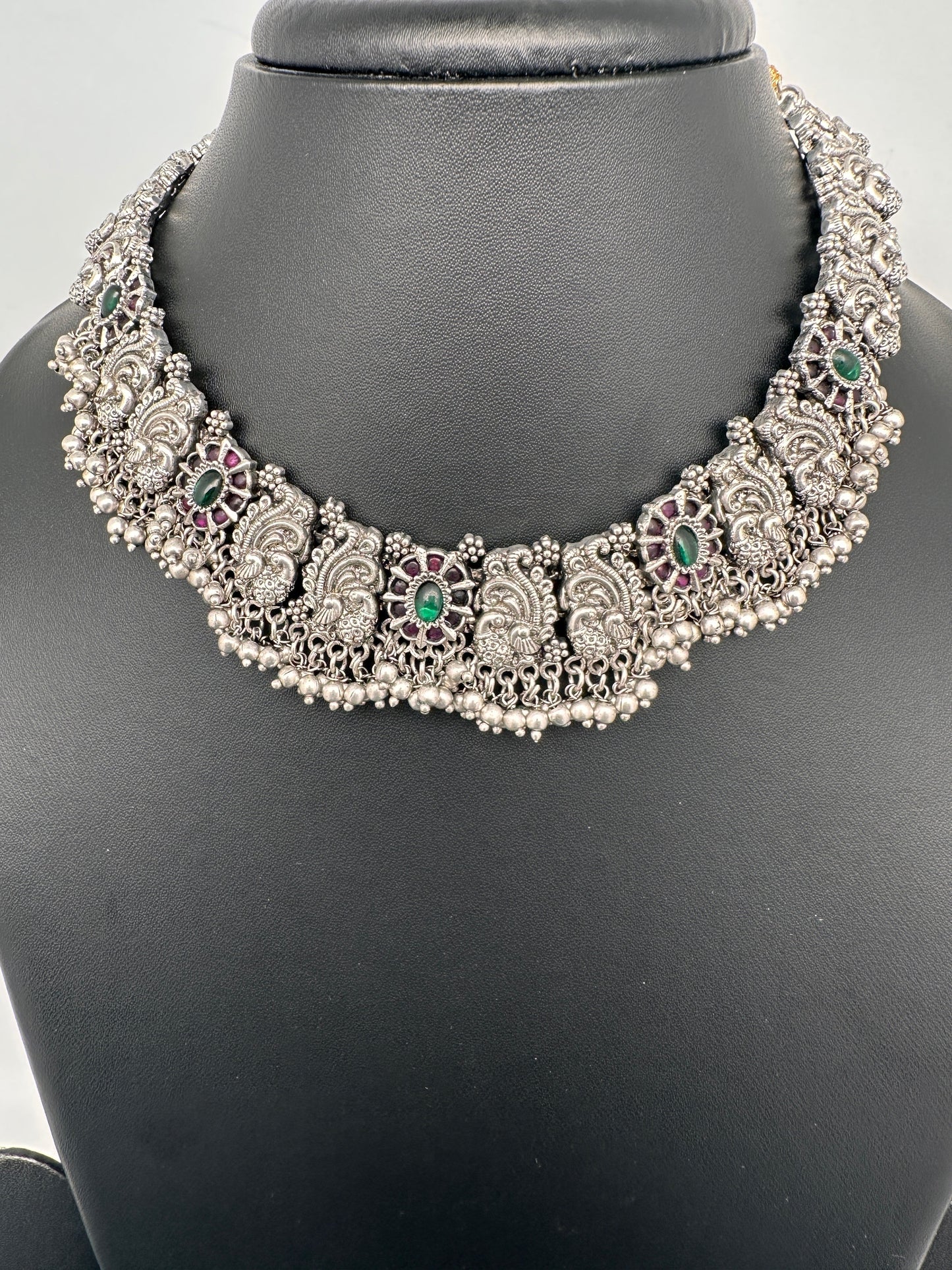 Peacock Design Silver Replica Neckline Necklace