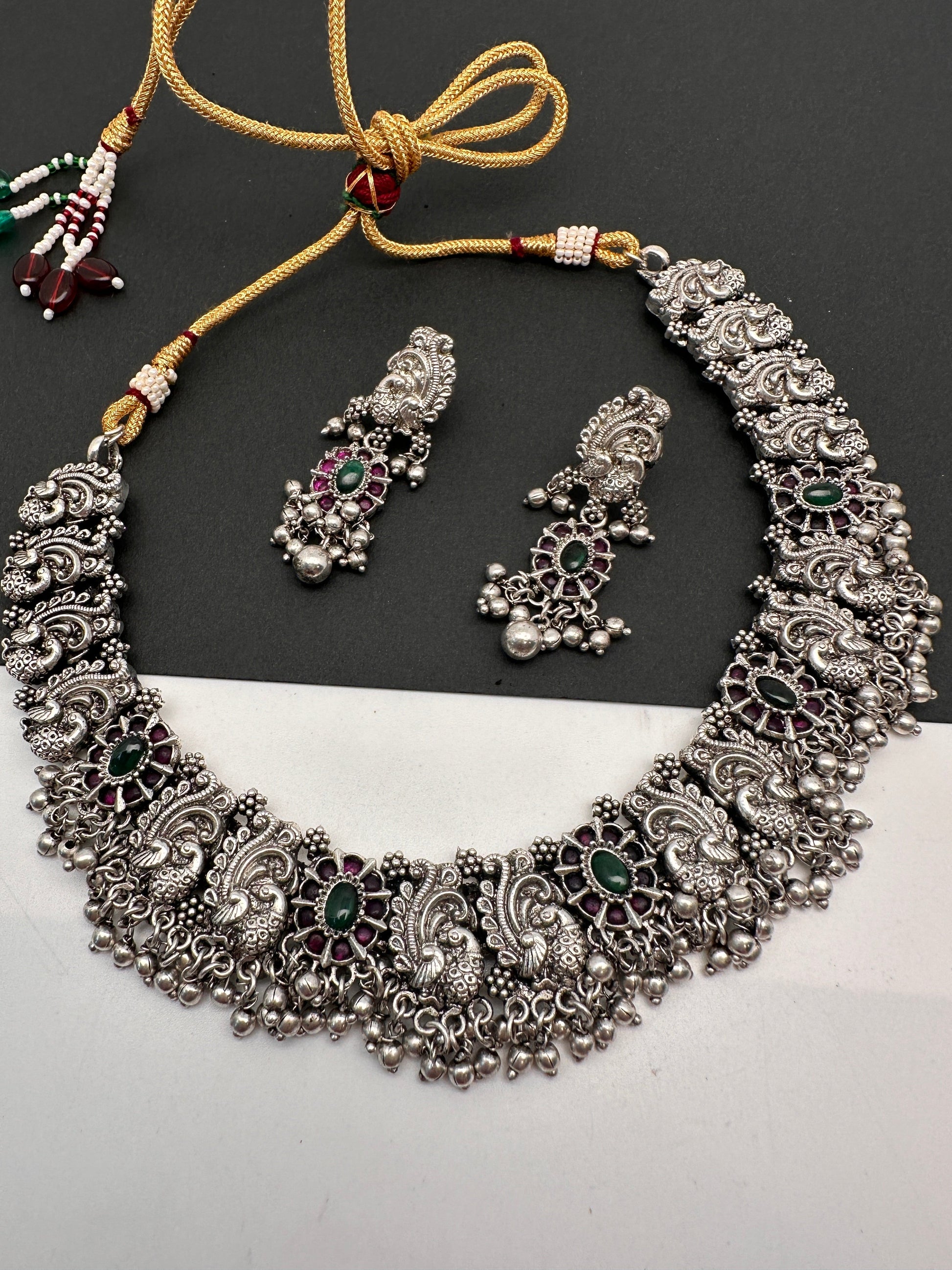 Peacock Design Silver Replica Neckline Necklace