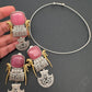 German Silver Oxidized Hasli Necklace - Pink