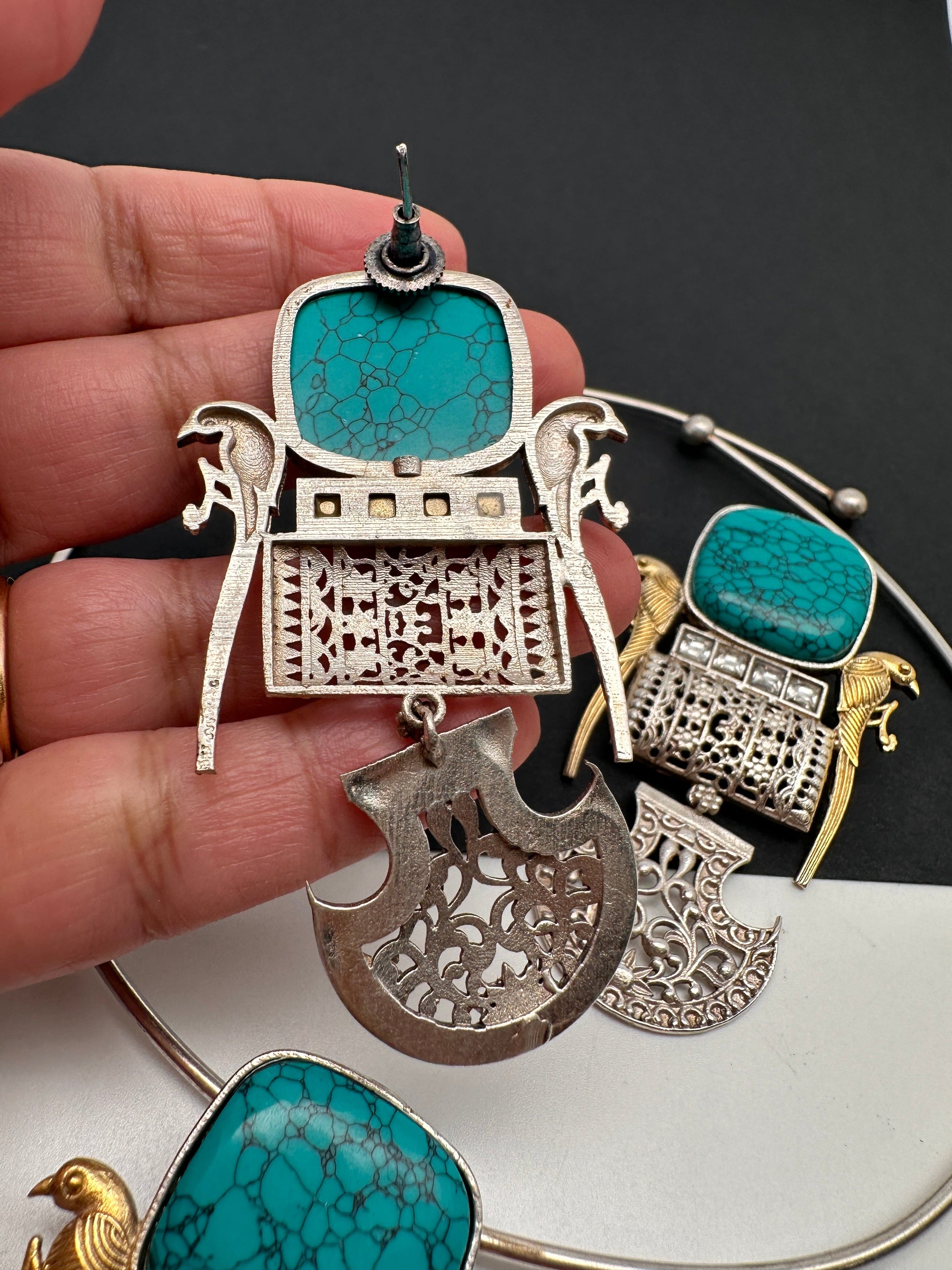 German Silver Oxidized Hasli Necklace - Turquoise