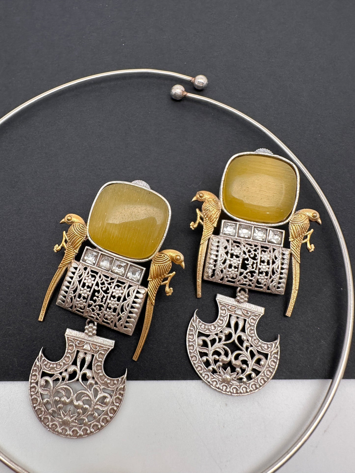 German Silver Oxidized Hasli Necklace - Yellow