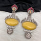 Peacock Color Stone German Silver Oxidized Earrings - Yellow