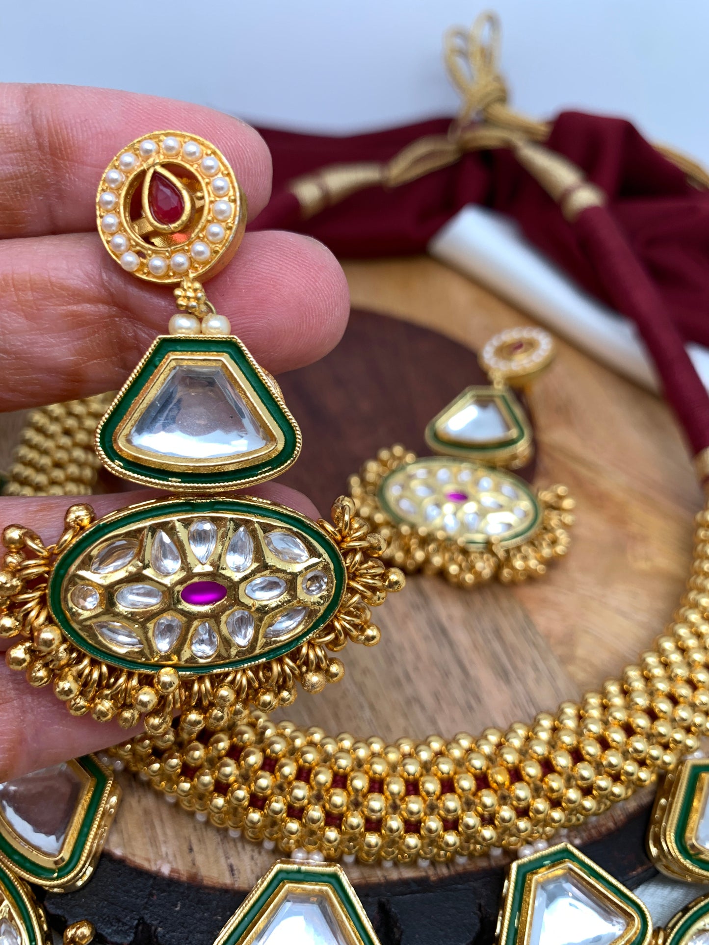 Grand Kundan Maroon Dori Necklace