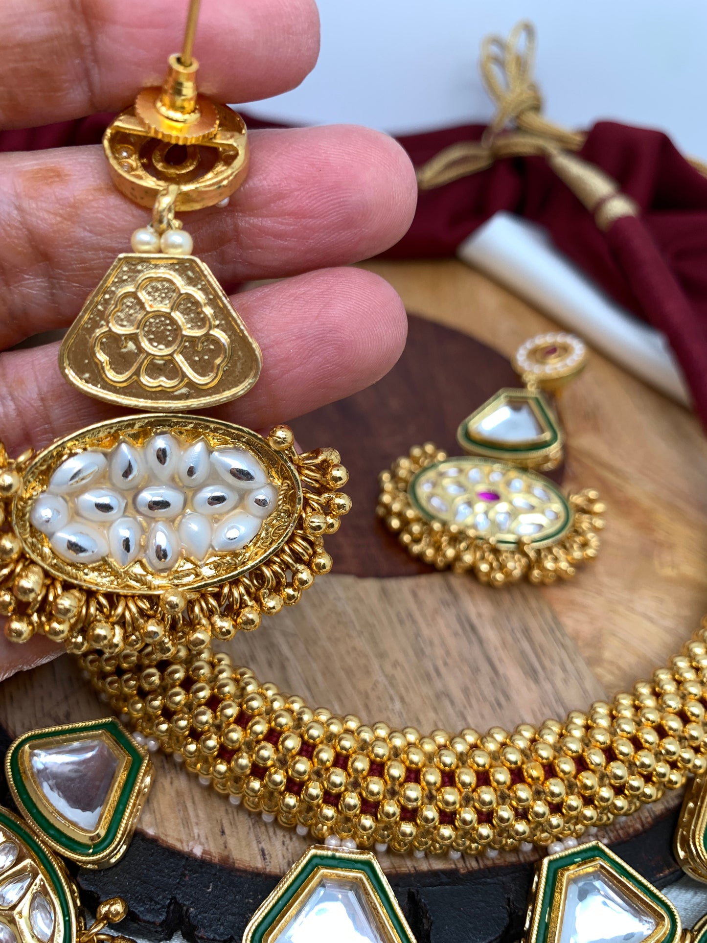 Grand Kundan Maroon Dori Necklace