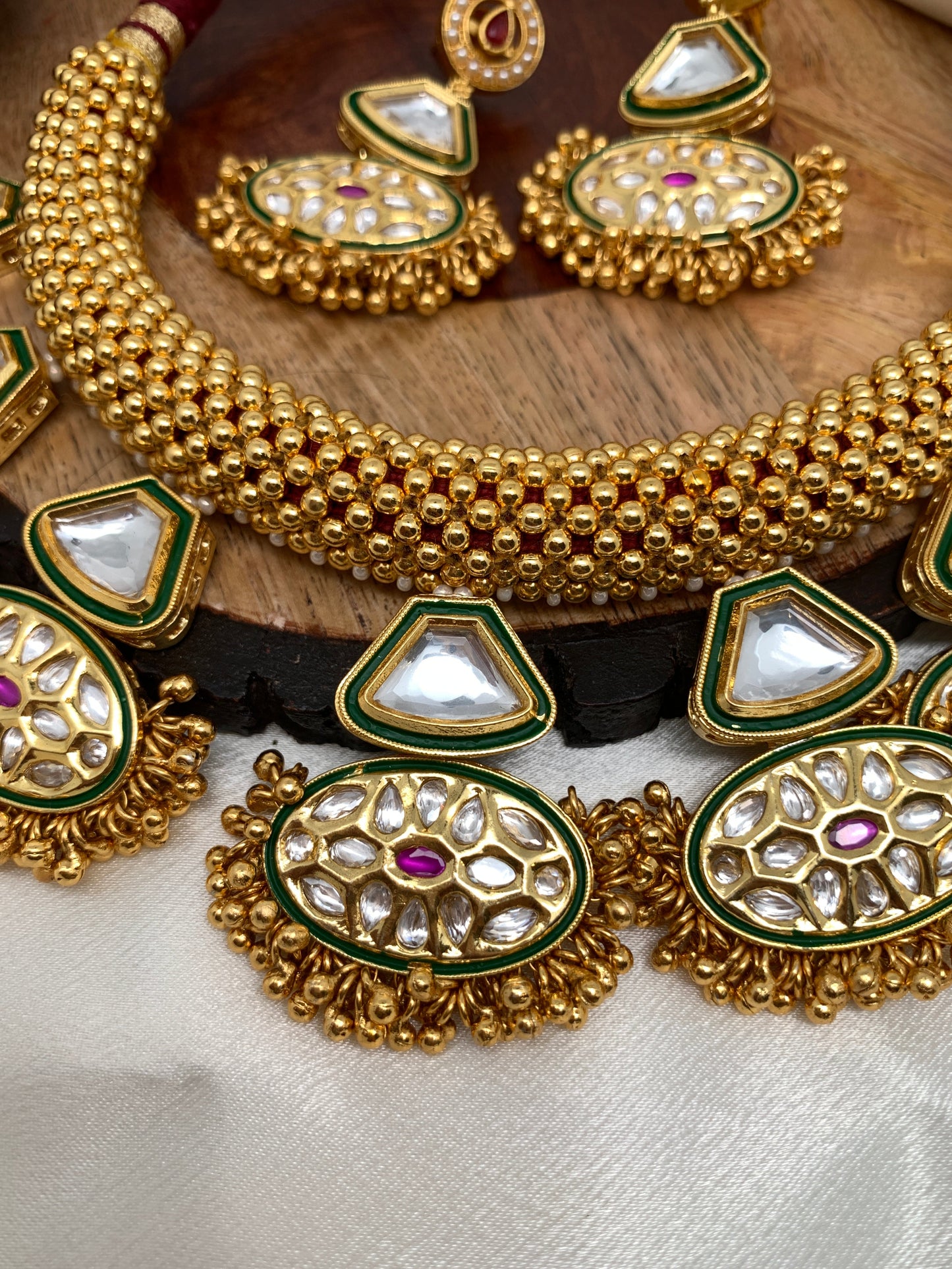 Grand Kundan Maroon Dori Necklace