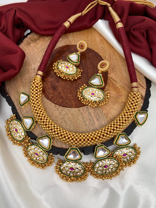 Grand Kundan Maroon Dori Necklace