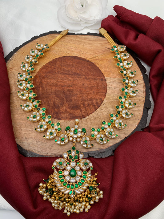 Green Jadau Kundan Mango Necklace