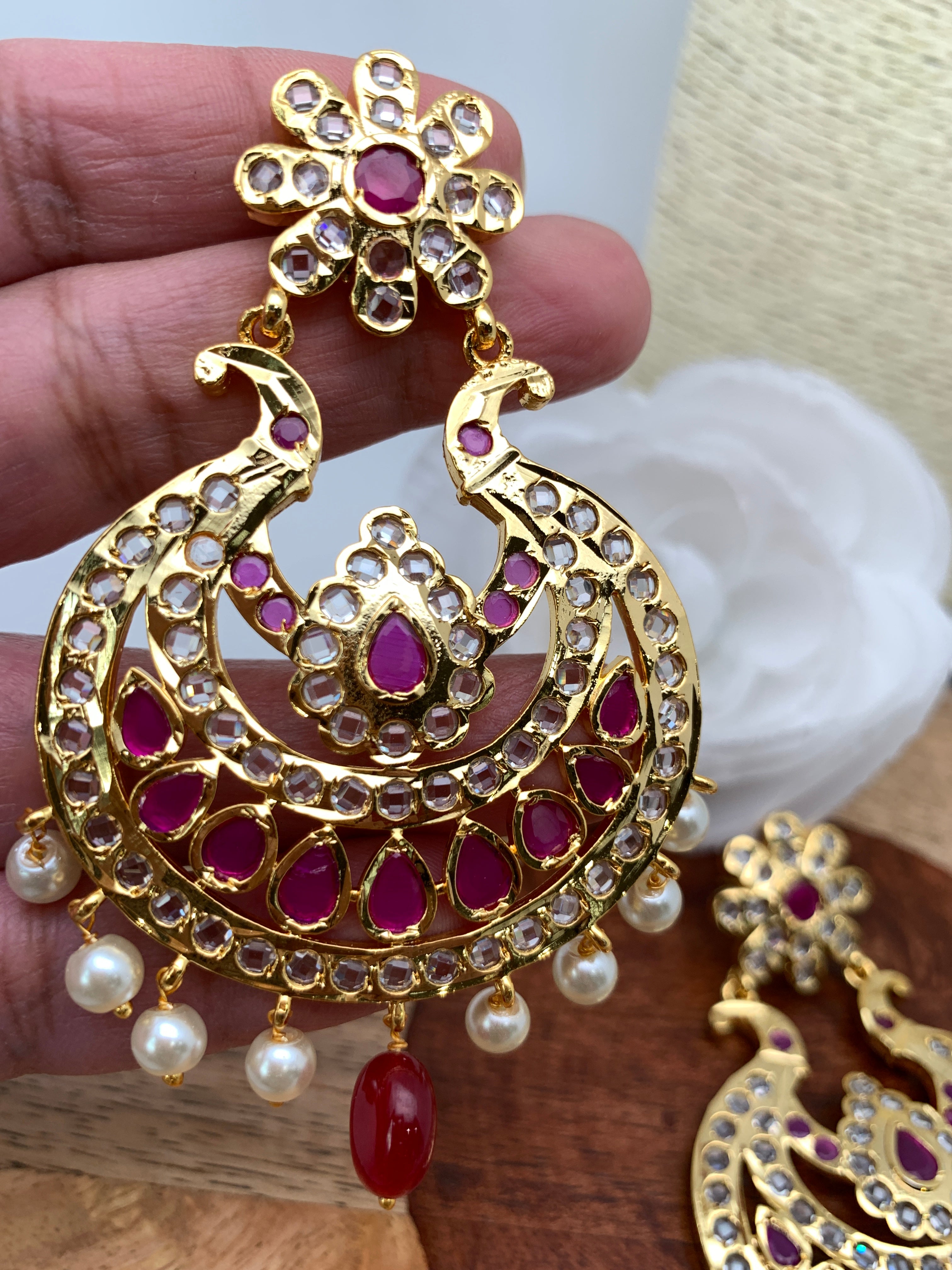 Ruby Butterfly Diamond Chandbali Earrings  Jaipur Jewels