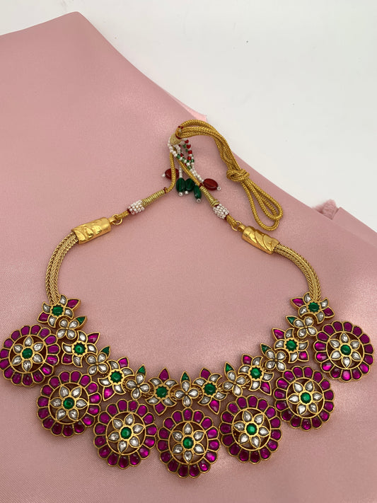 Red Jadau Kundan Bottumala Neckline Necklace