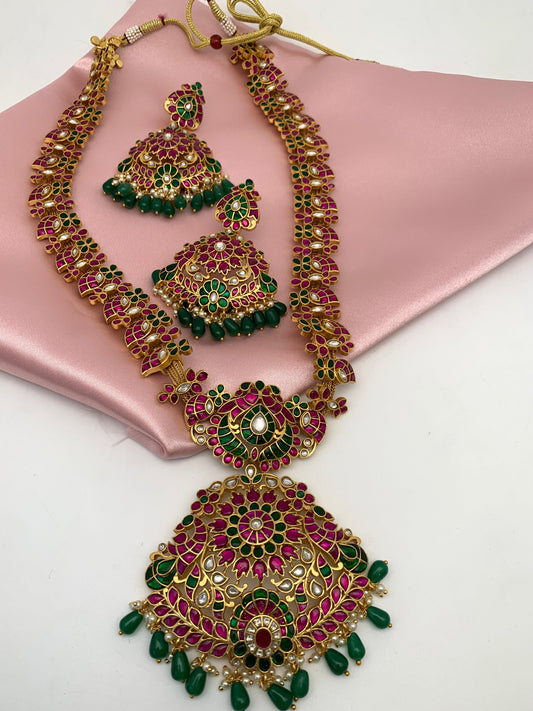 Red Green Jadau Kundan Mango Design Long Mala