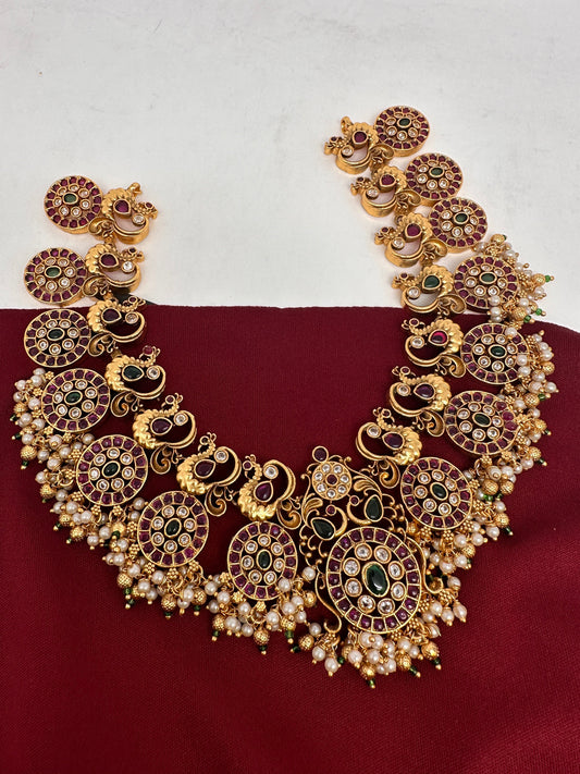 Jadau Kundan Peacock Multi Color Stone Short Necklace