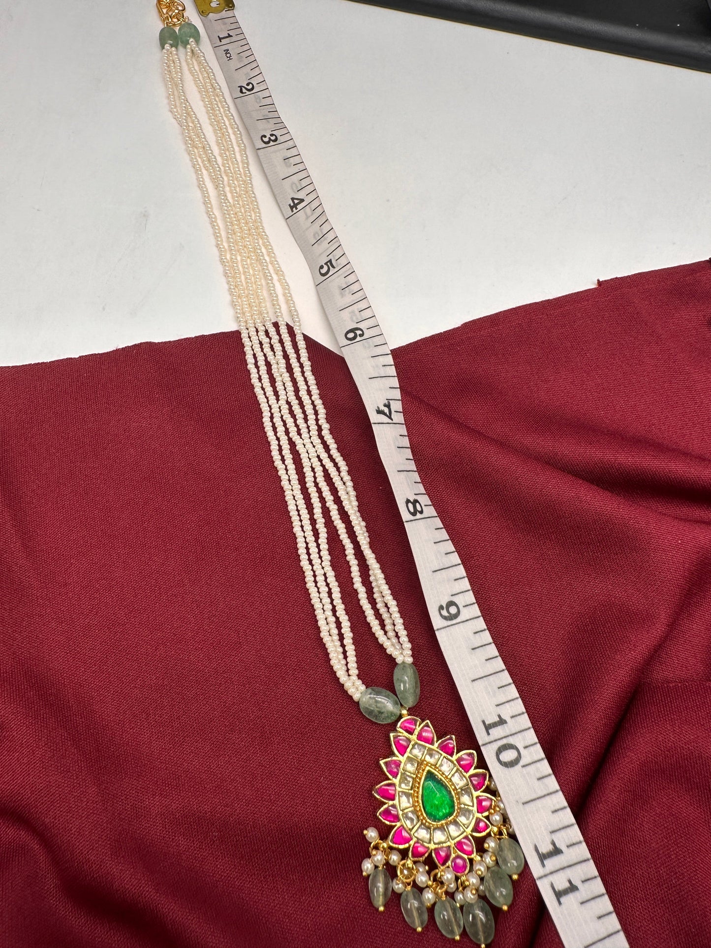 Red Green Jadau Kundan Short Necklace