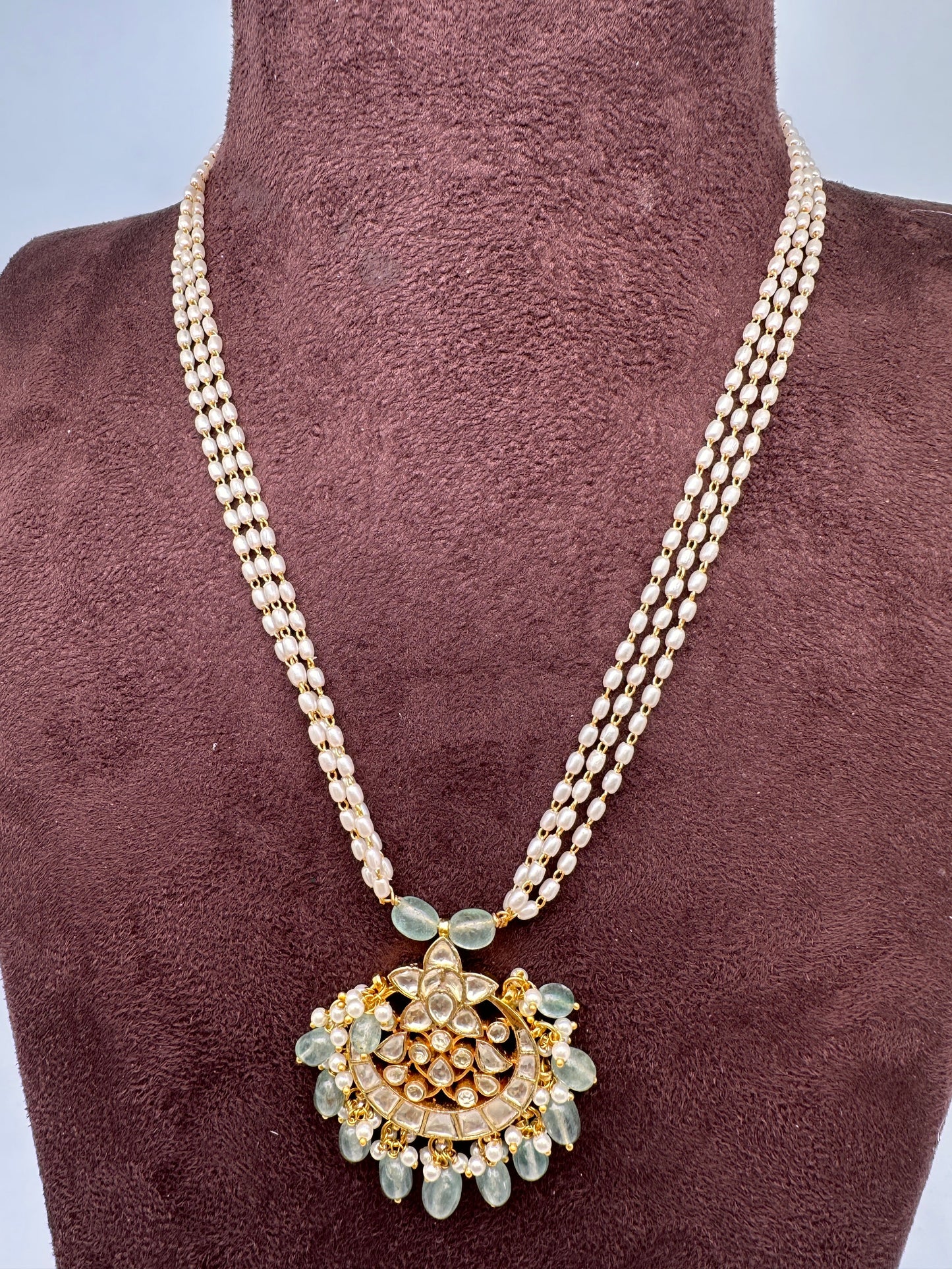 Simple Jadau Kundan Rice Pearls Necklace