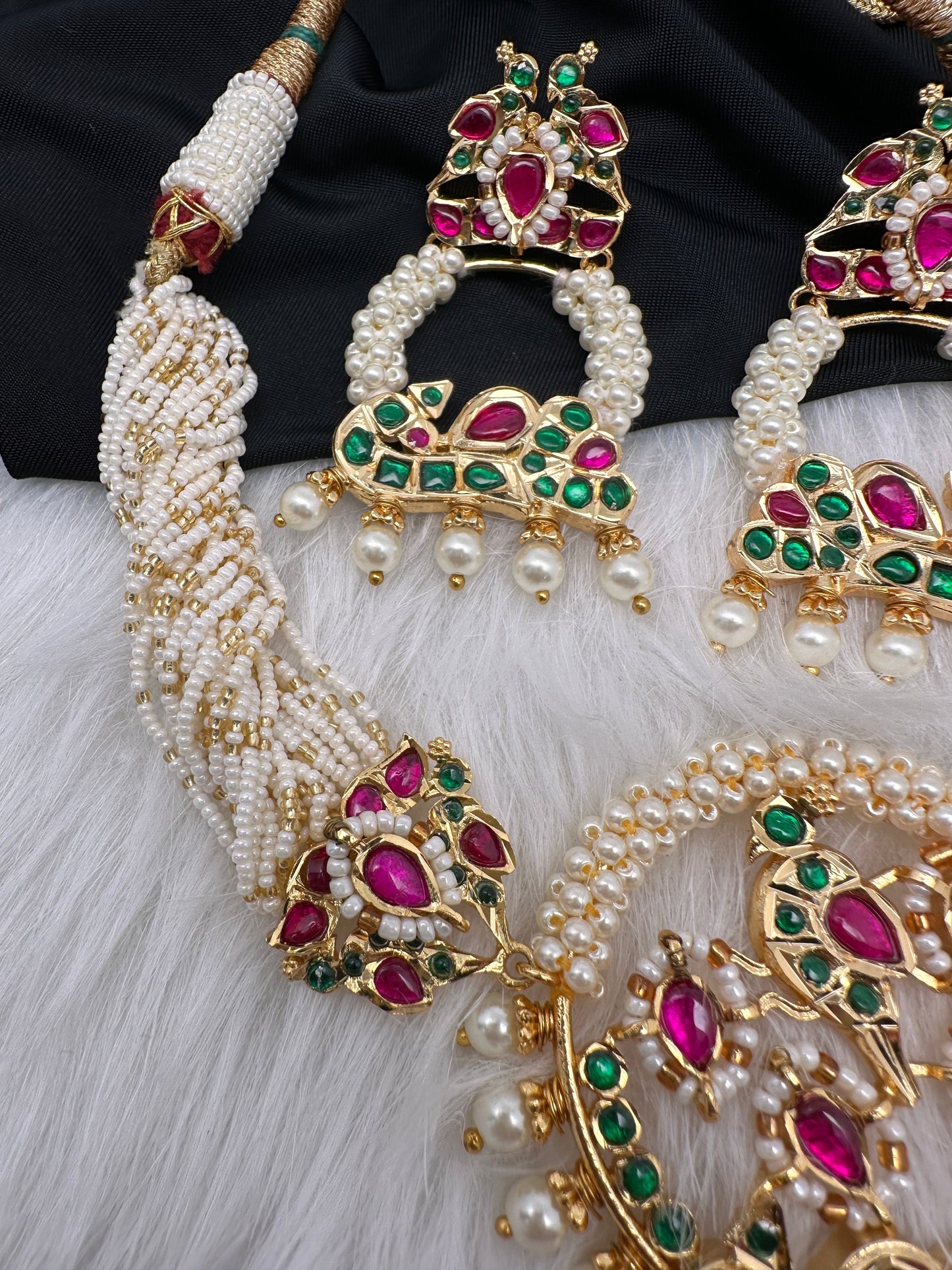 Red Green Jadau Kundan Micro Pearls Statement Neckline Necklace