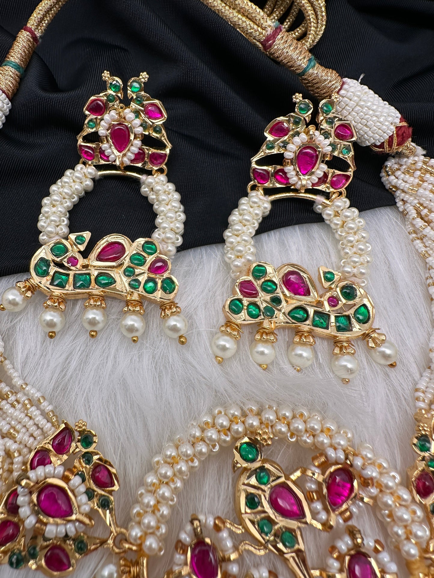 Red Green Jadau Kundan Micro Pearls Statement Neckline Necklace