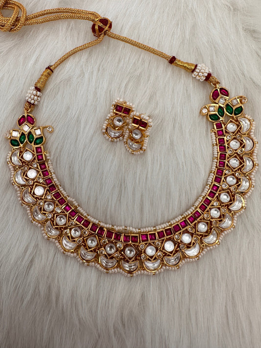 Red Jadau Kundan Statement Neckline Necklace