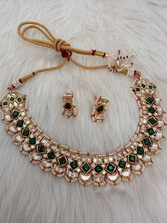 Green Jadau Kundan Statement Neckline Necklace