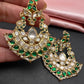 Green Jadau Kundan Chandbali Earrings