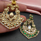 Green Jadau Kundan Chandbali Earrings