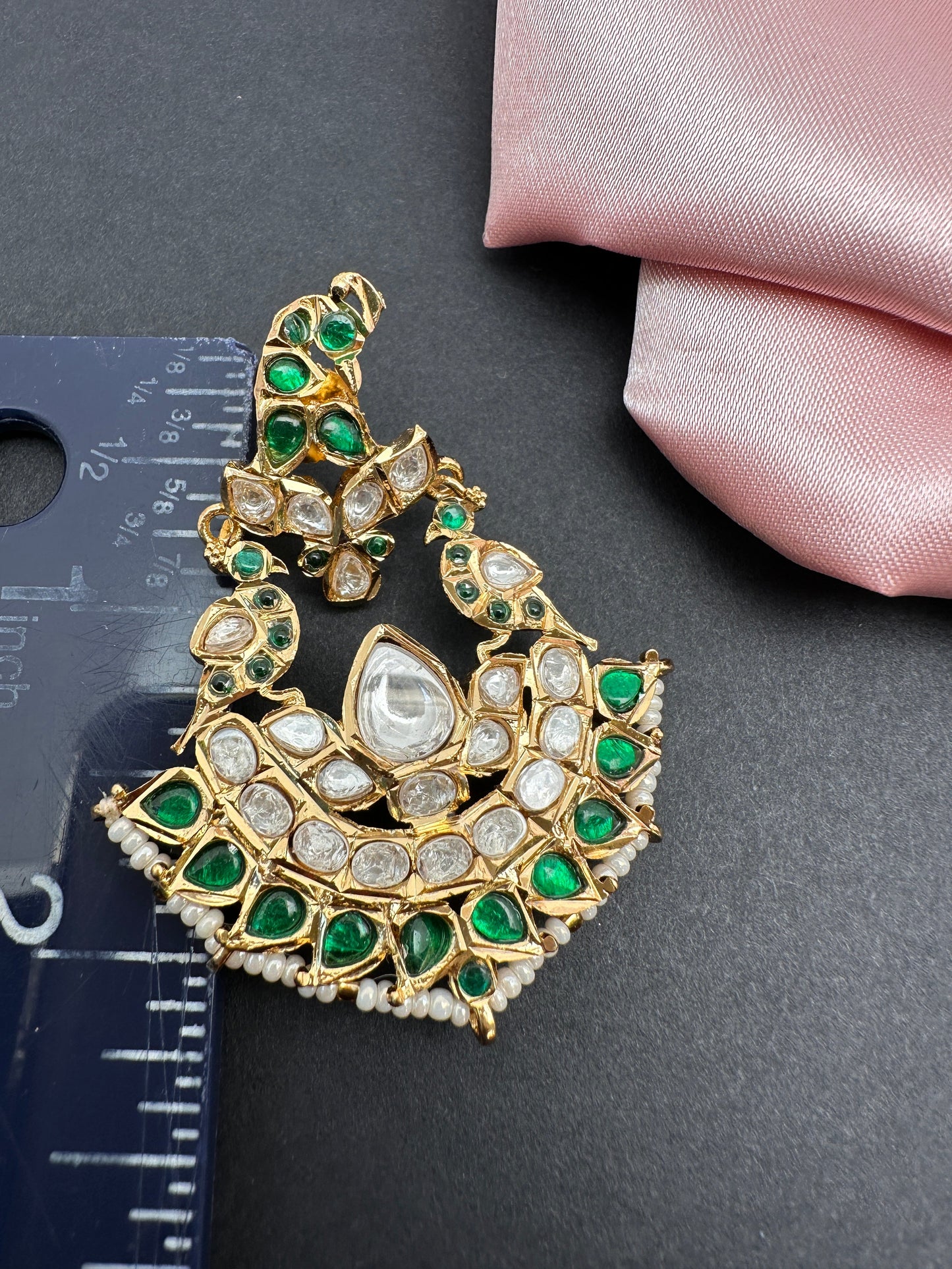 Green Jadau Kundan Chandbali Earrings