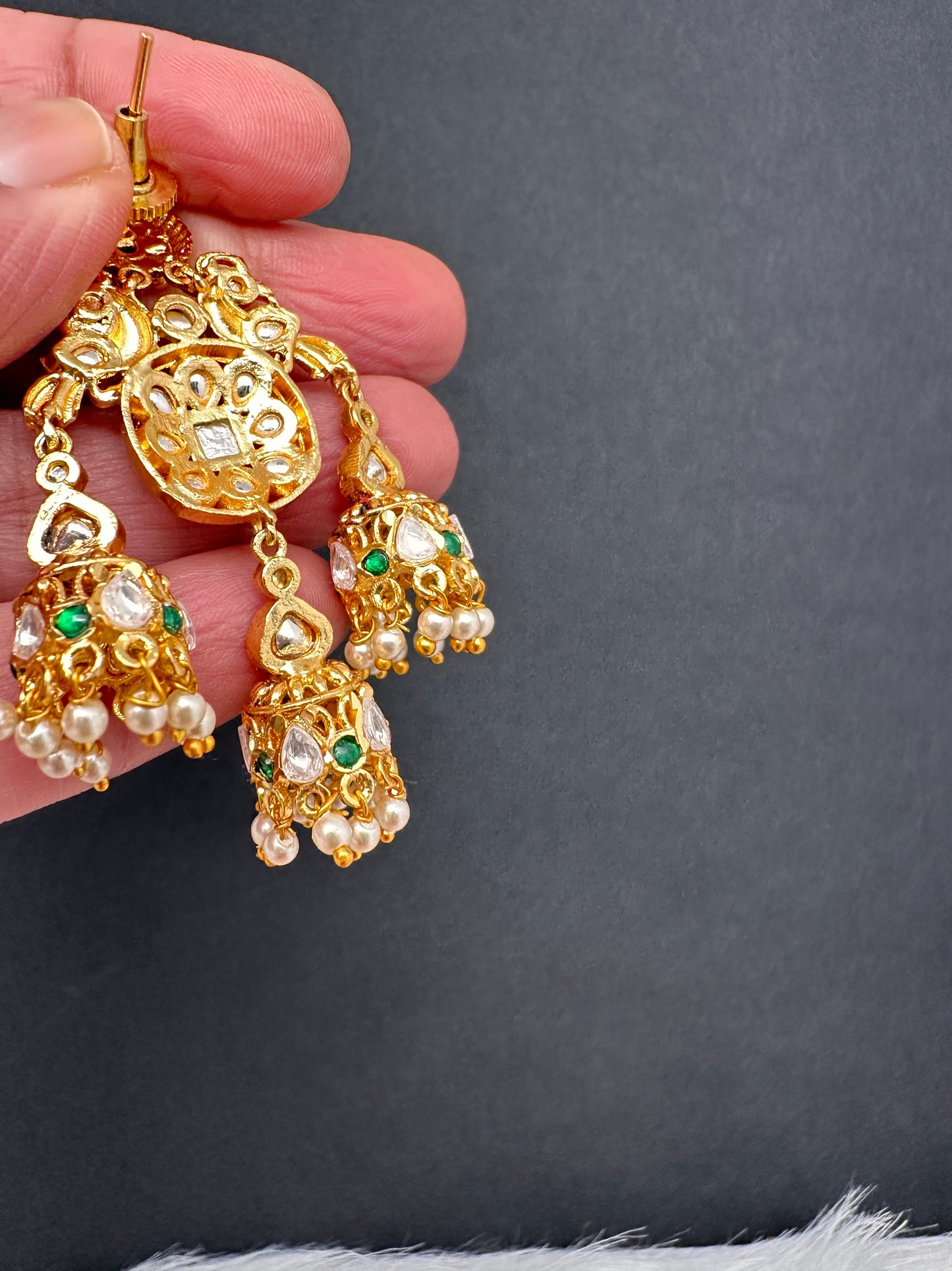 Peacock Green Jadau Kundan Jhumki Earrings