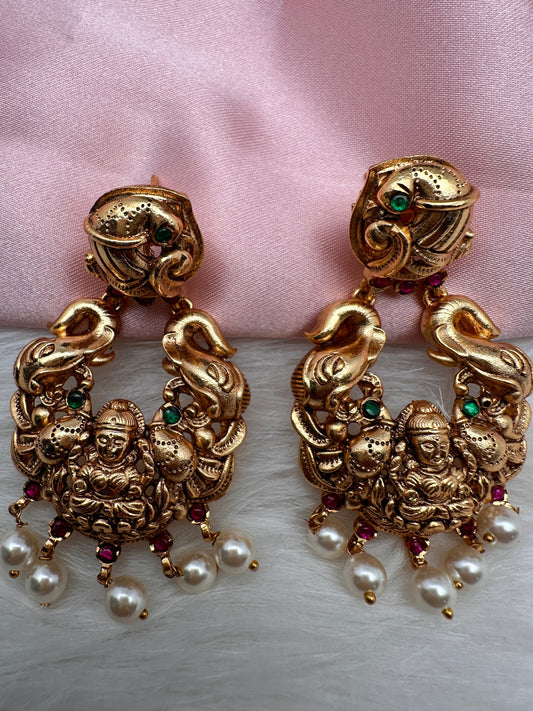 Goddess Lakshmi Nakshi Red Green Jadau Kundan Chandbali Earrings