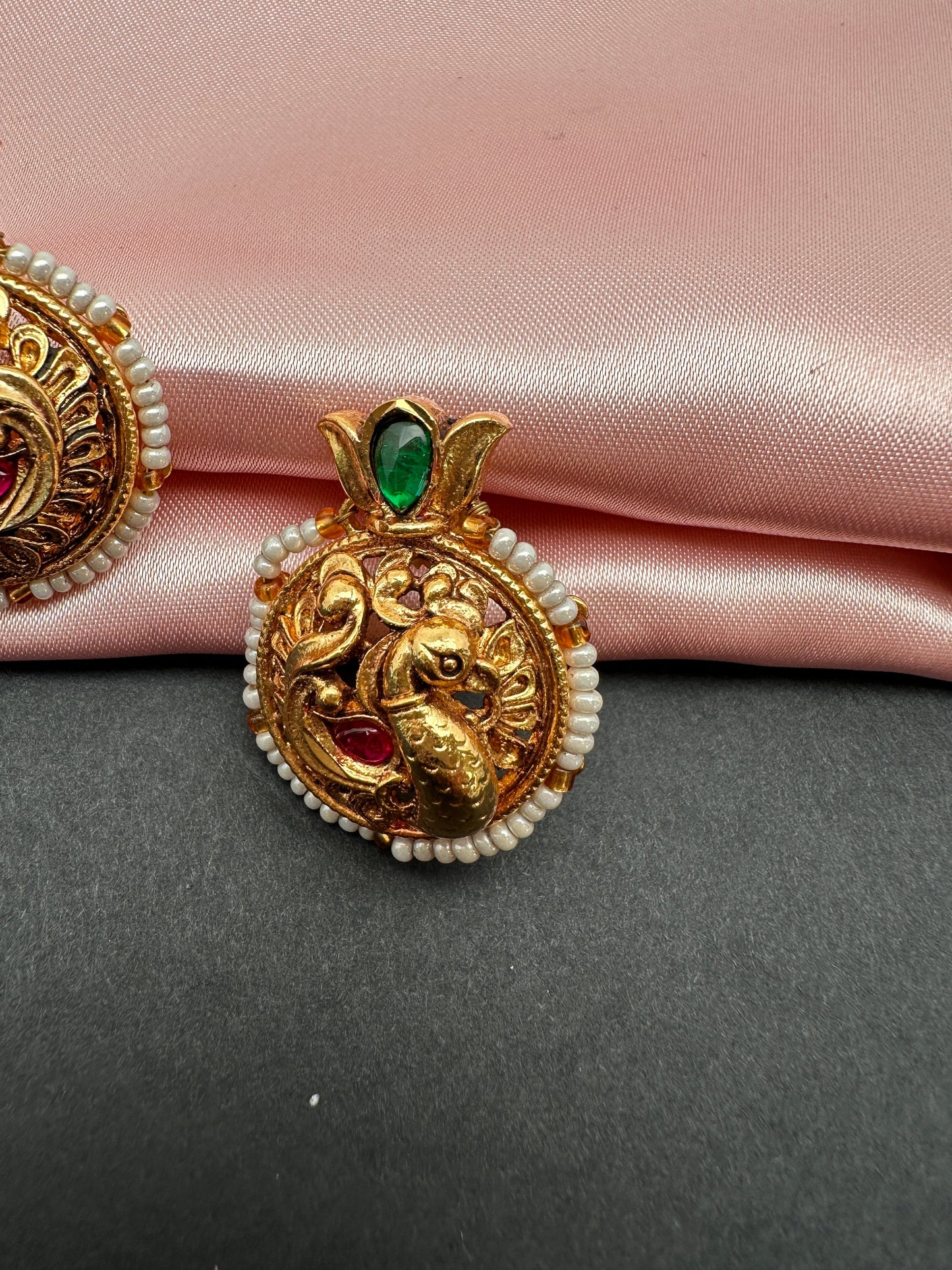 Peacock Red Green Jadau Kundan Studs Earrings