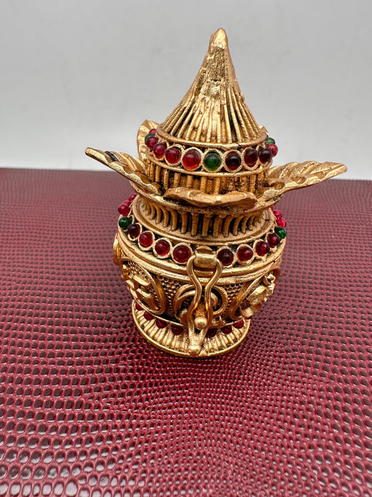 Kalash Design Red Green Stone Matte Finish Kumkum Box Bharani