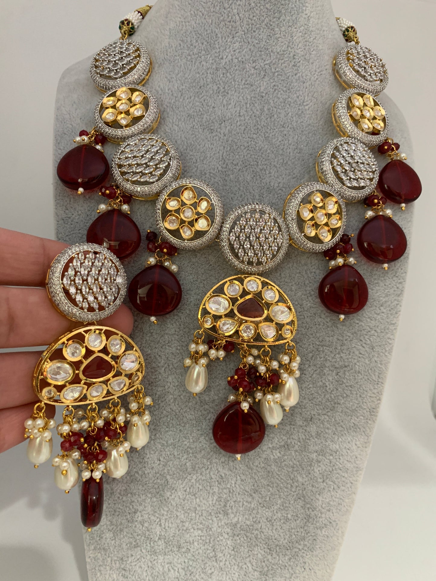 Kundan AD Red Beads Short Necklace