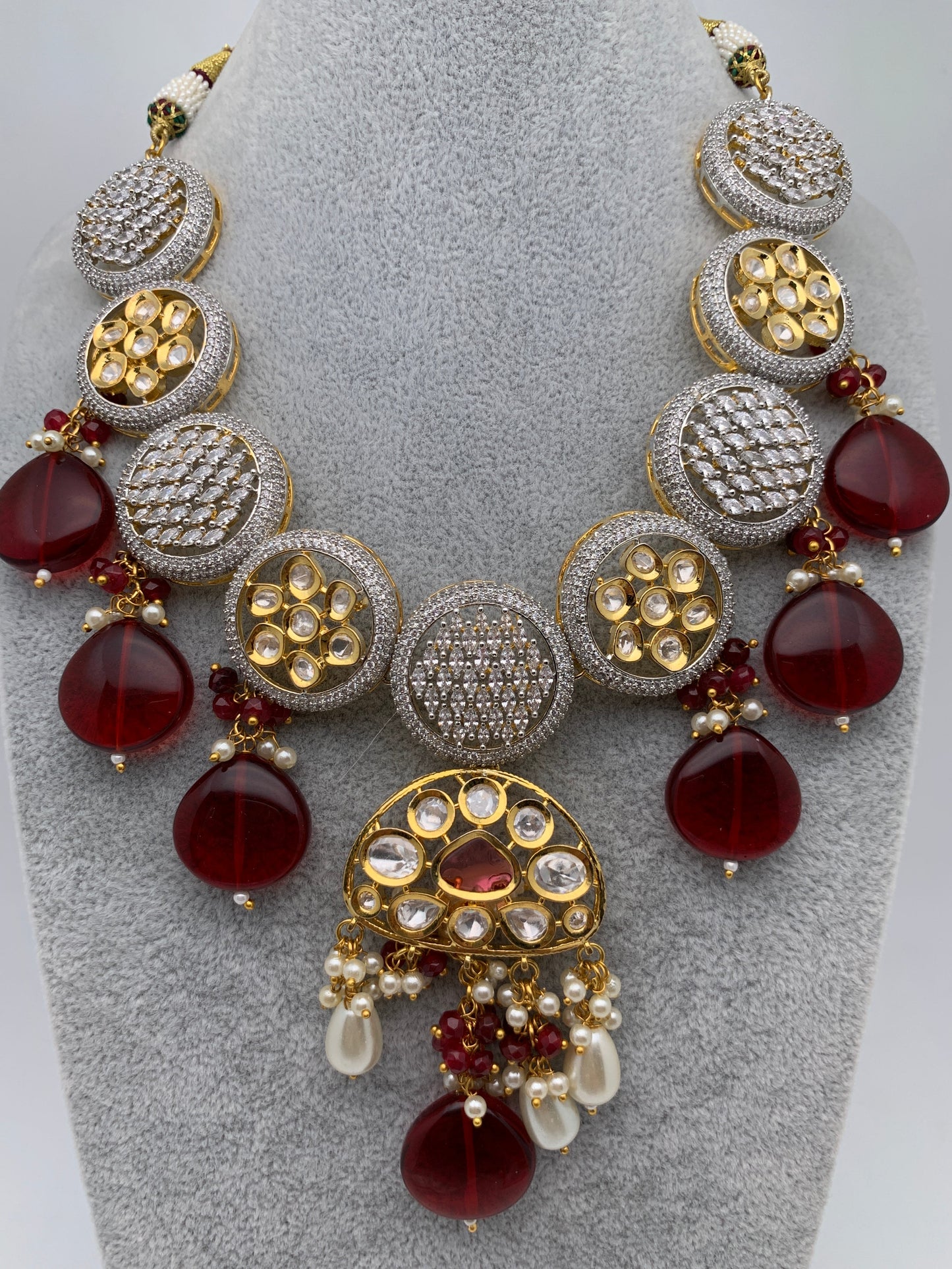 Kundan AD Red Beads Short Necklace