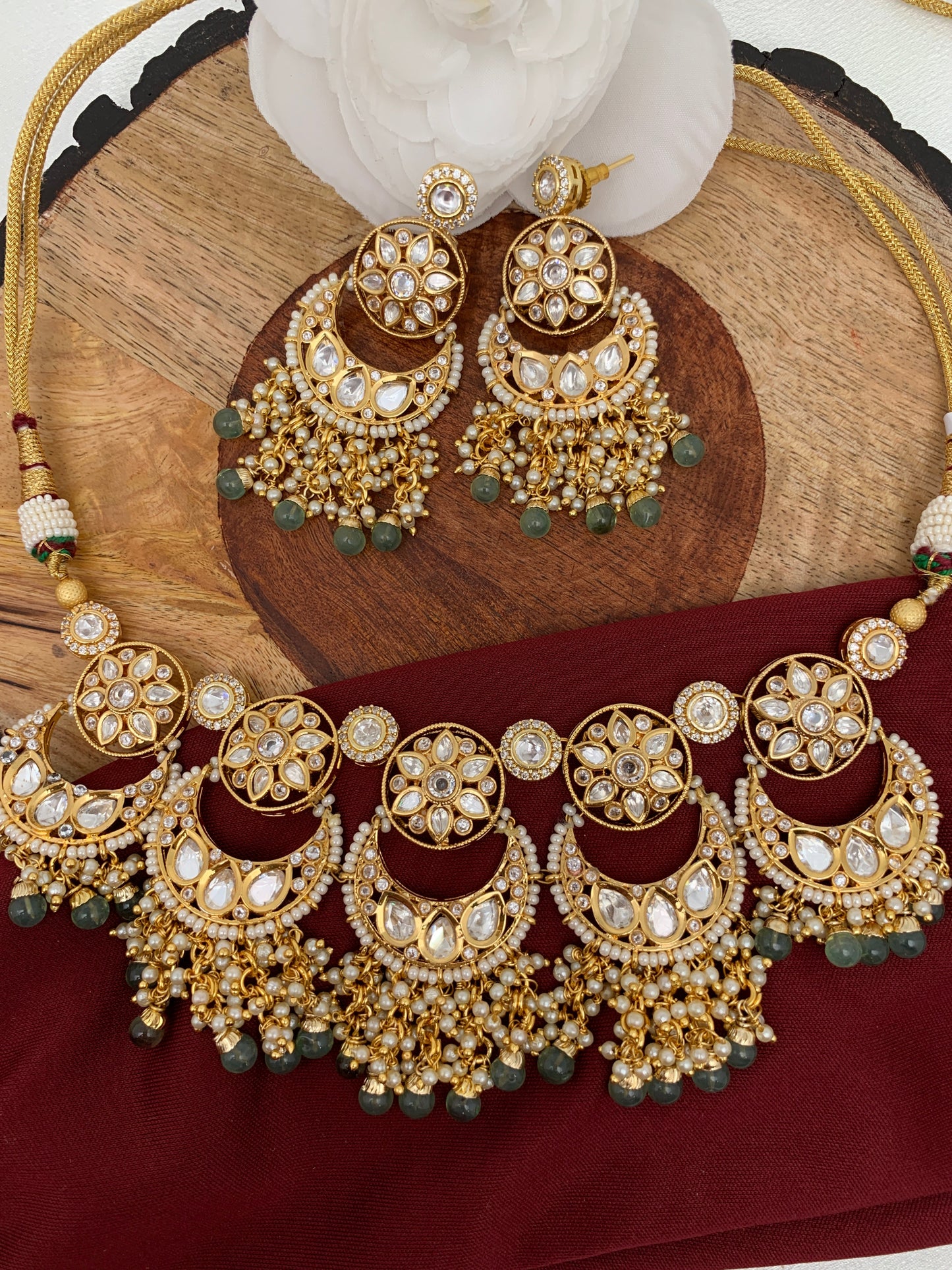 Kundan AD Green Beads Neckline Choker