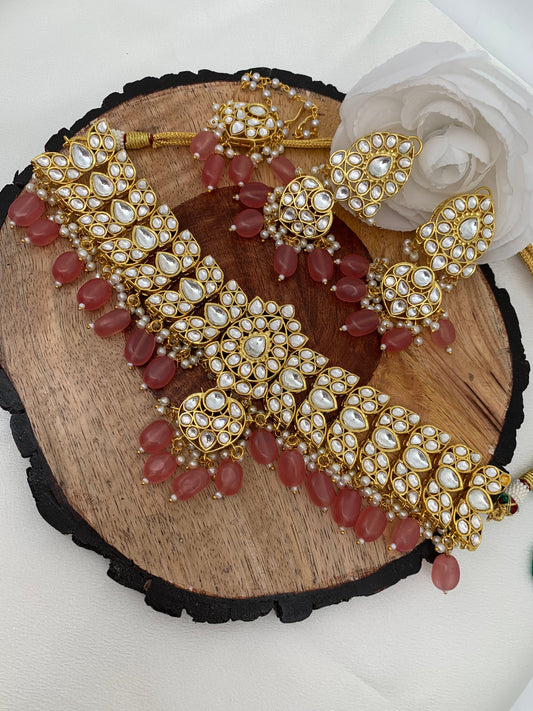 Kundan AD Pink Beads Choker