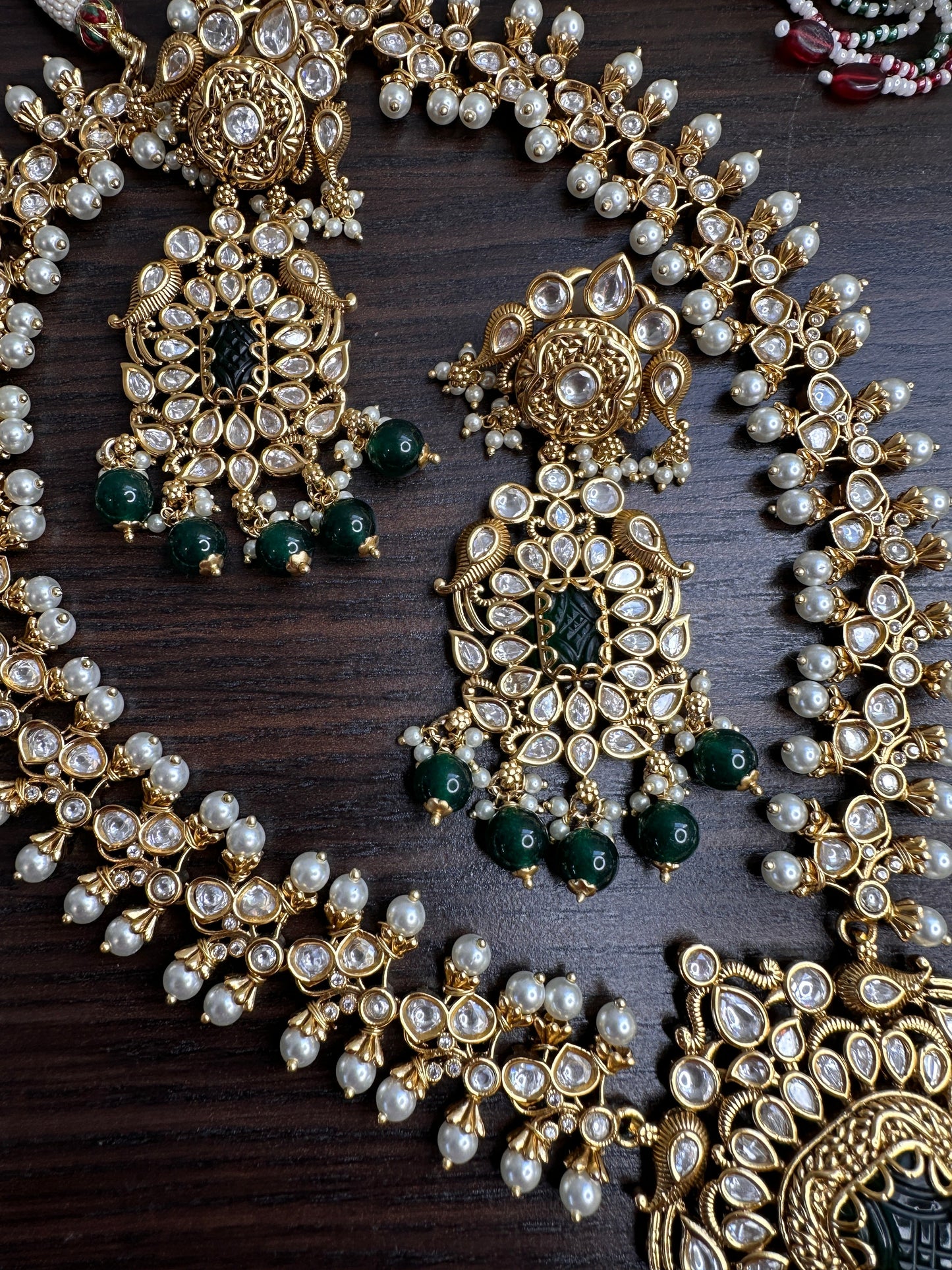 Kundan GreenStone Pearl Long Necklace