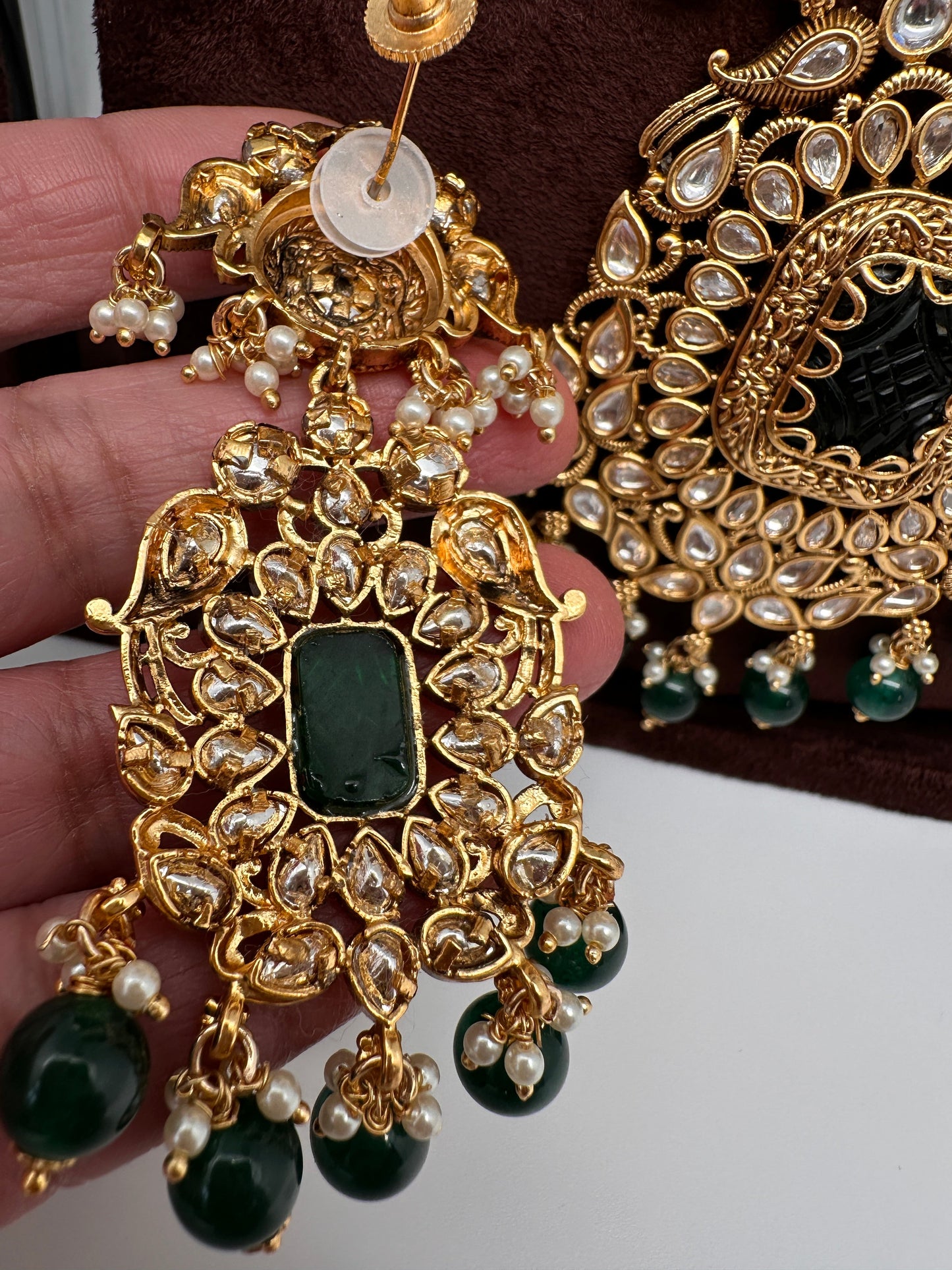 Kundan GreenStone Pearl Long Necklace