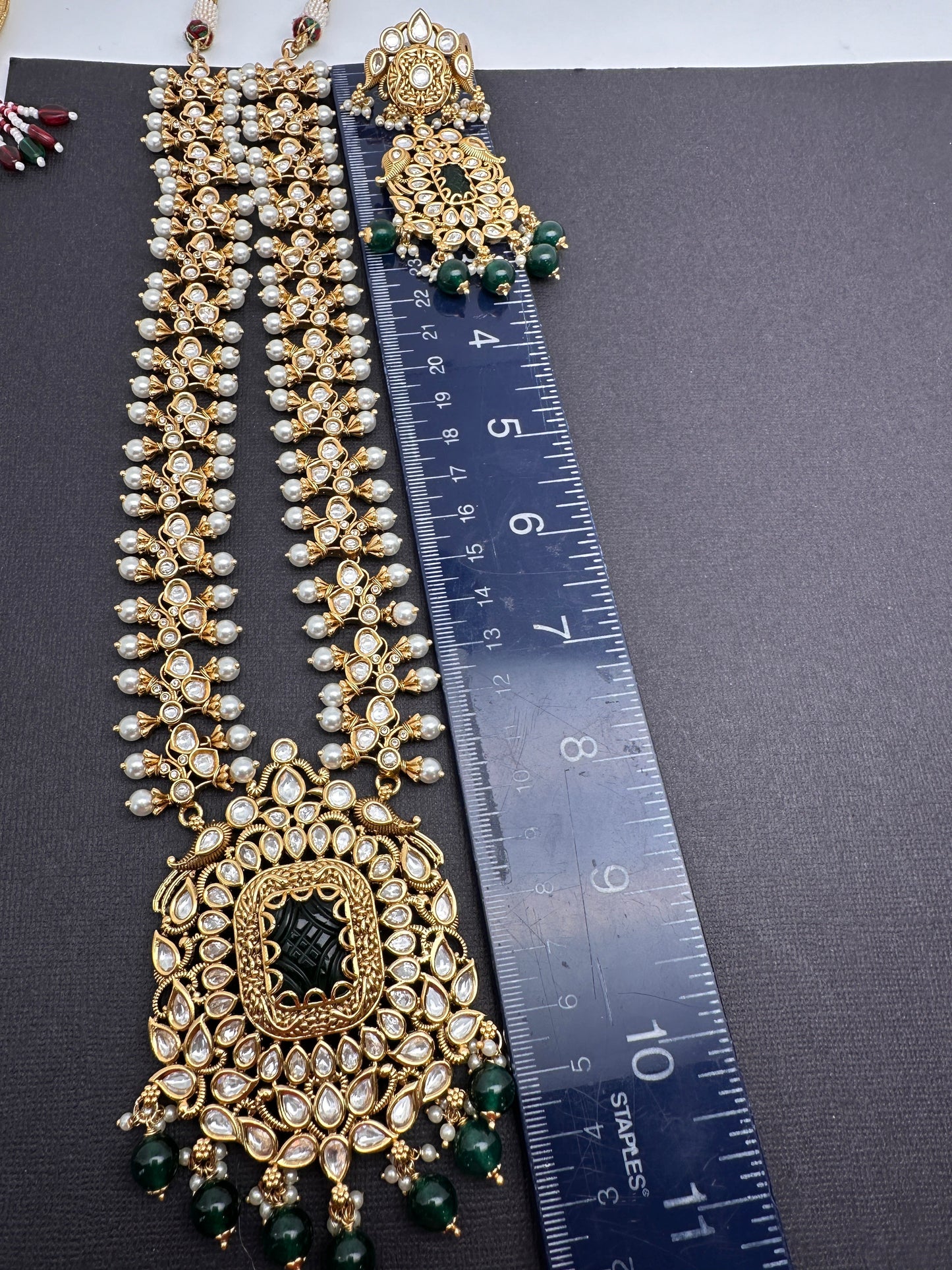 Kundan GreenStone Pearl Long Necklace