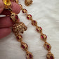 Golden Nakshi Balls Color Stone Necklace - Red