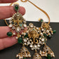 Ganesha Nakshi Color Stone Kundan Victorian Mehndi Finish Pendent Set - Green