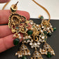 Ganesha Nakshi Color Stone Kundan Victorian Mehndi Finish Pendent Set - Green