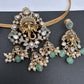 Ganesha Nakshi Color Stone Kundan Victorian Mehndi Finish Pendent Set - LightGreen