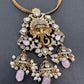 Ganesha Nakshi Color Stone Kundan Victorian Mehndi Finish Pendent Set - Pink