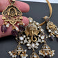 Ganesha Nakshi Color Stone Kundan Victorian Mehndi Finish Pendent Set - Purple