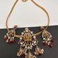 Ganesha Nakshi Color Stone Kundan Victorian Mehndi Finish Pendent Set - Red